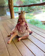 Load image into Gallery viewer, GB PARTY COLLECTION : One of a Kind Celestial Set + Peplum Top & Bloomers in Onyx 12-18M ready to ship