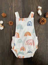 Load image into Gallery viewer, Baby + Toddler Organic Cotton Bubble Romper Playsuit in Earthy Rainbows
