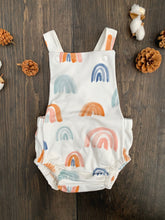 Load image into Gallery viewer, Baby + Toddler Organic Cotton Bubble Romper Playsuit in Earthy Rainbows