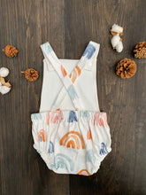 Load image into Gallery viewer, Baby + Toddler Organic Cotton Bubble Romper Playsuit in Earthy Rainbows