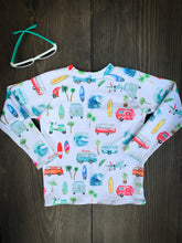 Load image into Gallery viewer, BAJA RASHGUARD in Surfs Up + Baby/Toddler Swimsuit, Kids Swimsuit, Swim Shirt
