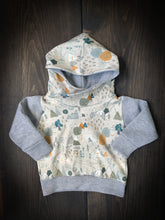 Load image into Gallery viewer, FORAGER HOODIE in Mountain Adventure + Organic Cotton and French Terry Baby + Toddler Sweatshirt, Kids Hoodie