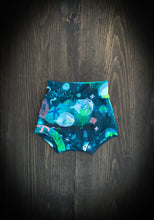Load image into Gallery viewer, BAJA BEACH BUMMIES in Bioluminescence + High Waisted Baby/Toddler Swimsuit, Kids Swimsuit, Swim Shorts, Toddler Swim Trunks,