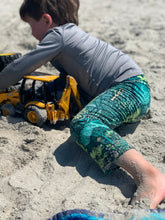 Load image into Gallery viewer, RIVER WATER PANT in Emerald Eden + Baby/Toddler Swimsuit, Grow With Me Kids Swimsuit, Swim Pants, Toddler Swim Trunks, Kid’s Surf Pant