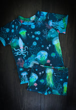 Load image into Gallery viewer, BAJA SHORTSLEEVED RASHGUARD in Bioluminescence + Baby/Toddler Swimsuit, Kids Swimsuit, Swim Shirt, Kids Surf Shirt
