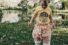 Load image into Gallery viewer, FRONTIER HAREM PANT in Boho Suns + Organic Cotton Double Gauze Baby & Toddler Summer Pant, Kids Yoga Pant