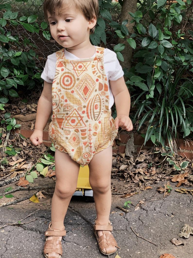 Baby Toddler Organic Cotton Gauze Bubble Romper in Boho Sun
