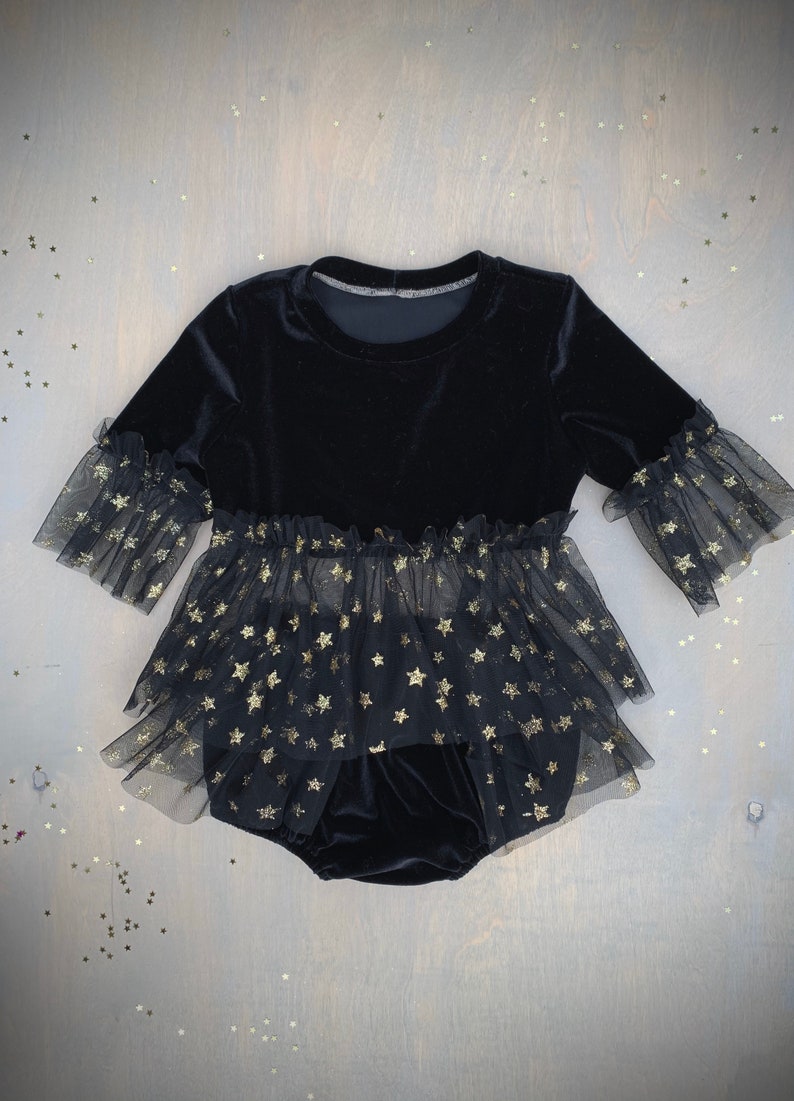 GB PARTY COLLECTION : One of a Kind Celestial Set + Peplum Top & Bloomers in Onyx 12-18M ready to ship