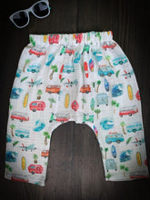 Load image into Gallery viewer, FRONTIER HAREM PANT in Surfs Up + Organic Cotton Double Gauze Baby &amp; Toddler Summer Pant, Kids Yoga Pant
