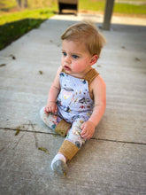 Load image into Gallery viewer, PRAIRIE PLAYSUIT in Autumnal Moths Baby + Toddler Organic Cotton Long Romper, Kids Overalls, Kids Romper
