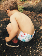 Load image into Gallery viewer, BAJA SWIM SHORTIES in Surfs Up + Baby/Toddler Swimsuit, Kids Swimsuit, Swim Shorts, Toddler Swim Trunks, Euro Style Swim Shorties

