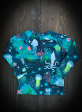 Load image into Gallery viewer, BAJA RASHGUARD in Bioluminescence + Baby/Toddler Swimsuit, Kids Swimsuit, Swim Shirt, Kids Surf Shirt

