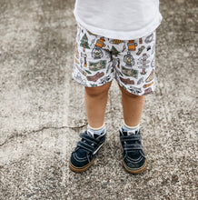 Load image into Gallery viewer, CAMP SHORTS in Gone Camping, Baby + Toddler Unisex Grow with Me Slim Shorts, Kid&#39;s Bike Short, Kid’s Legging Short
