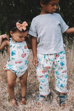 Load image into Gallery viewer, FRONTIER HAREM PANT in Surfs Up + Organic Cotton Double Gauze Baby &amp; Toddler Summer Pant, Kids Yoga Pant
