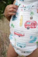 Load image into Gallery viewer, Baby + Toddler Organic Cotton Gauze Bubble Romper in Surfs Up

