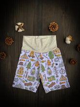 Load image into Gallery viewer, CAMP SHORTS in Gone Camping, Baby + Toddler Unisex Grow with Me Slim Shorts, Kid&#39;s Bike Short, Kid’s Legging Short
