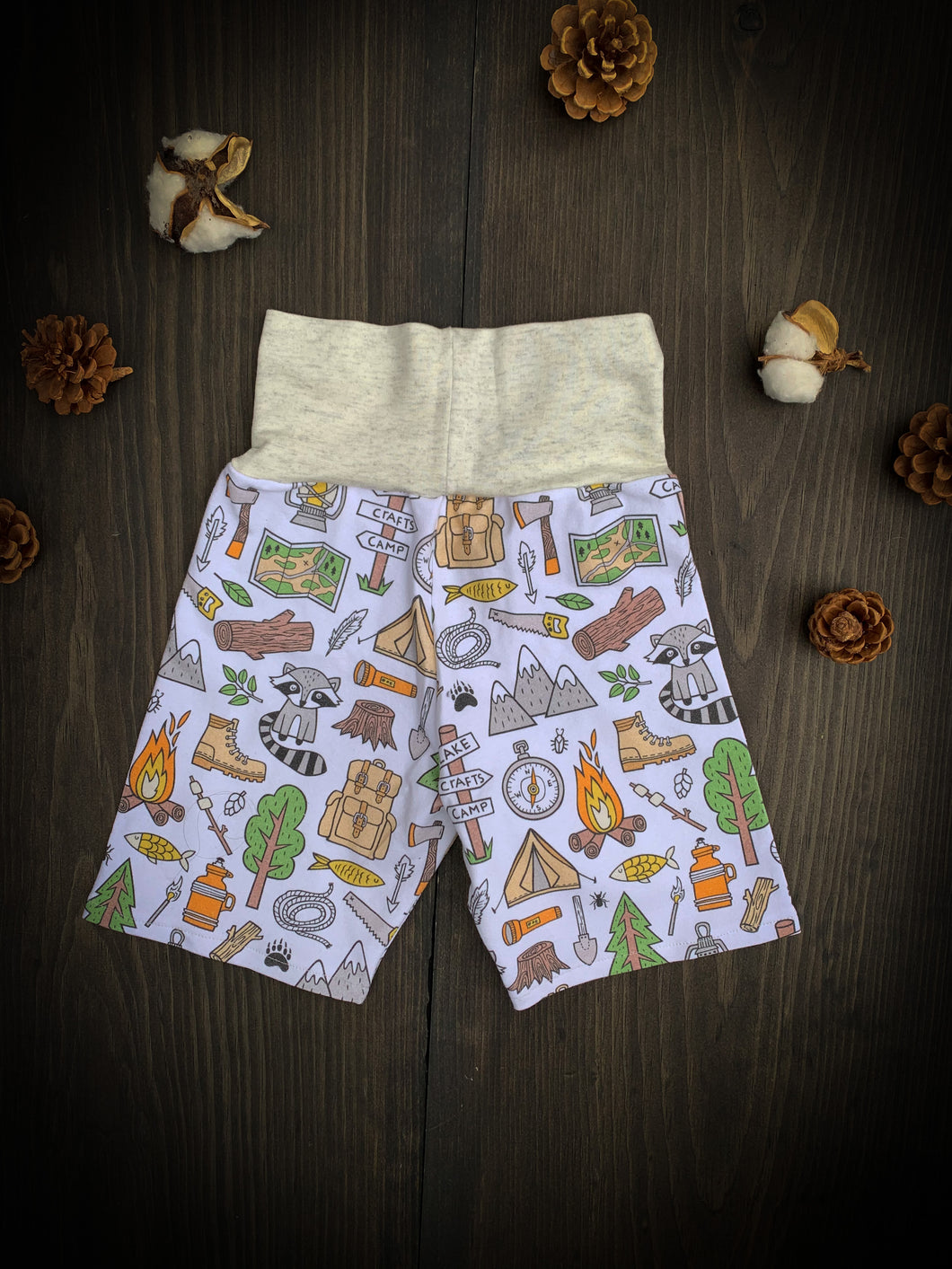 CAMP SHORTS in Gone Camping, Baby + Toddler Unisex Grow with Me Slim Shorts, Kid's Bike Short, Kid’s Legging Short